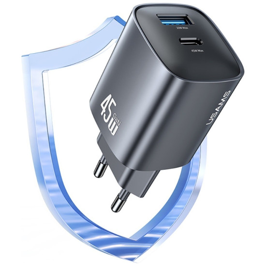 Ĺadowarka sieciowa T66 45W CC290 GaN Fast charge 1xUSB-A 1xUSB-C srebrny 