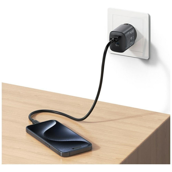 Ĺadowarka sieciowa T66 45W CC290 GaN Fast charge 1xUSB-A 1xUSB-C srebrny 