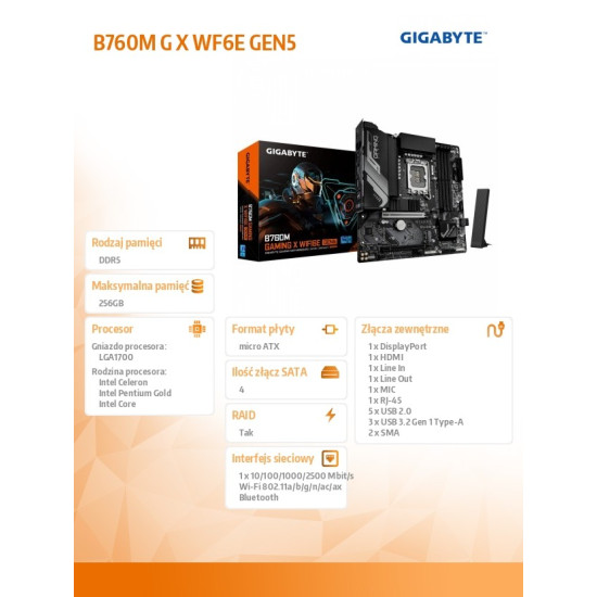 PĹyta gĹĂłwna B760M GAMING X WIFI6E GEN5 S1700 4DDR5 mATX 