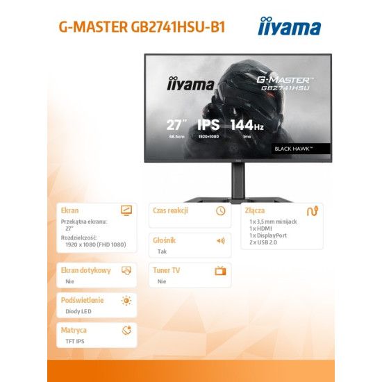 Monitor 27 cali GB2741HSU-B1 IPS,FHD,144Hz,1ms,2xUSB,350cd,HDMI,DP,  HAS (150) PIVOT 