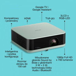 Projektor mini laser EF-61G FHD/700L/5m:1/1.6kg zielony