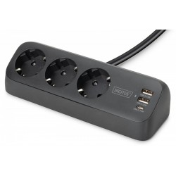 Listwa zasilająca biurkowa, 3 gniazda Schuko, 2x USB-A (2x 12W), 1x USB-C (30W) z zaciskiem na blat, kabel 1,5m, czarna
