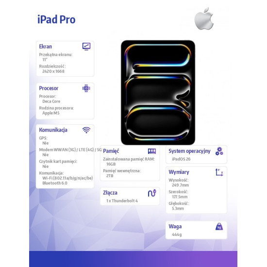 iPad Pro 11-calowy Wi-Fi 2 TB ze szkłem o nanoteksturze - Srebrny