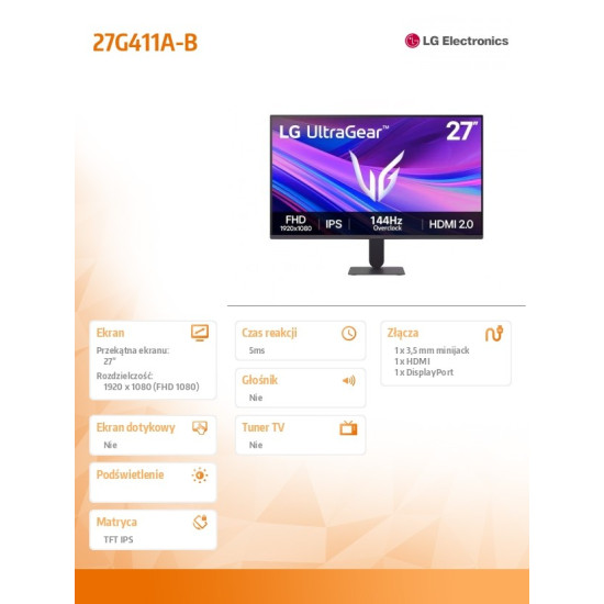 Monitor 27G411A-B 27 cali FHD UltraGear 