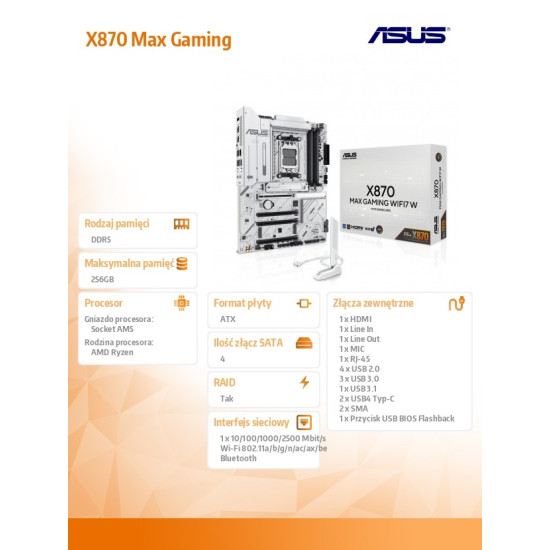 Płyta główna X870 MAX GAMING WiFi7 W AM5 4DDR5 HDMI/USB-C 