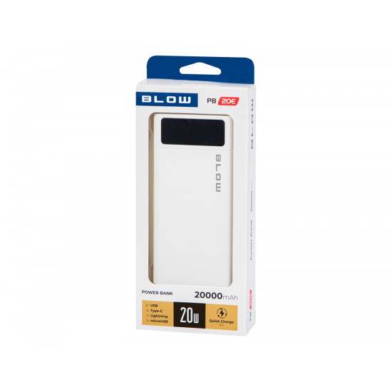 PowerBank PB20E QC+PD 20W 20000mAh+lightning Biały 