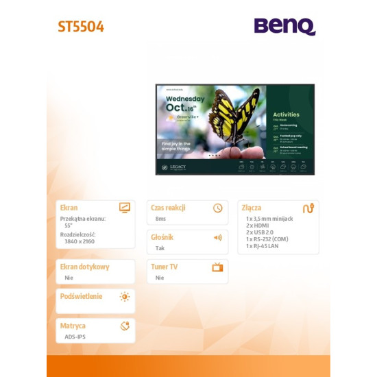 Monitor wielkoformatowy 55 cali ST5504  LED 4K/4500:1/ANDROID 