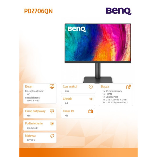 Monitor 27 cali PD2706QN LED 5ms/IPS/HDMI/100Hz 