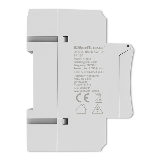 Elektroniczny programator czasowy TIMER na szynę DIN z wbudowanš bateriš | harmonogram 7 dni | 16 programów 