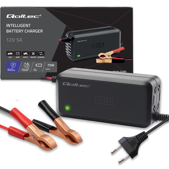 Mikroprocesorowa ładowarka 12V | 5A | prostownik do akumulatora  AGM GEL SLA | 6-stopniowe ładowanie 