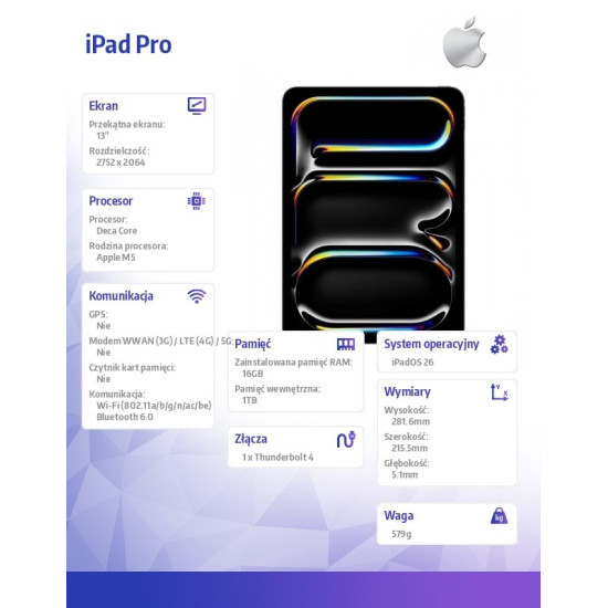 iPad Pro 13-calowy Wi-Fi 1 TB ze szkłem o nanoteksturze - Gwiezdna czerń