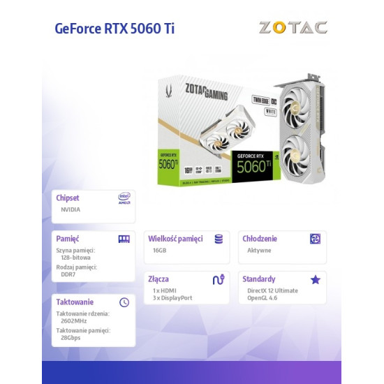 Karta graficzna GeForce RTX 5060 Ti 16GB TWIN EDGE OC GDDR7 128bit biała