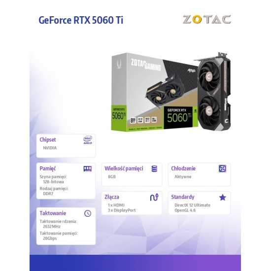 Karta graficzna GeForce RTX 5060 Ti 8GB AMP GDDR7 128bit 3DP/HDMI