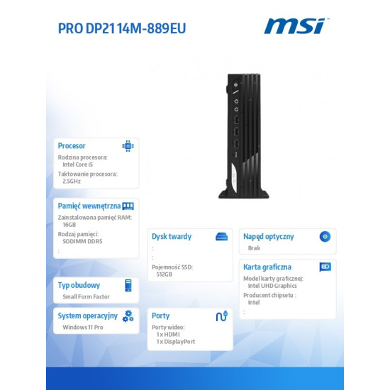 Komputer PRO DP21 14M-889EU  WIN11PRO/i5-14400/16GB/512SSD/Czarny