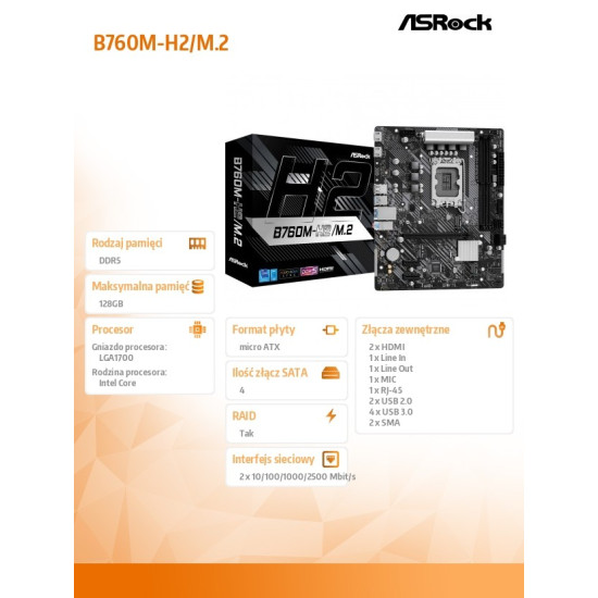 Płyta główna B760M-H2/M.2 s1700 2DDR5 DP/HDMI mATX 