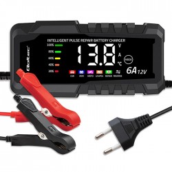 Mikroprocesorowa ładowarka 12V 6A | Prostownik z funkcją naprawy do akumulatora AGM GEL LiFePO4 | LCD 