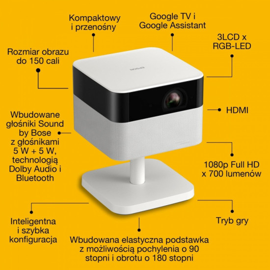 Projektor mini laser EF-71 biały z podstawą FHD/700L/5m:1 
