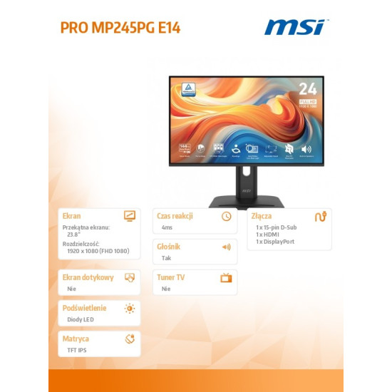 Monitor PRO MP245PG E14 23.8 cala/LED/FHD/Flat/144Hz/Black 
