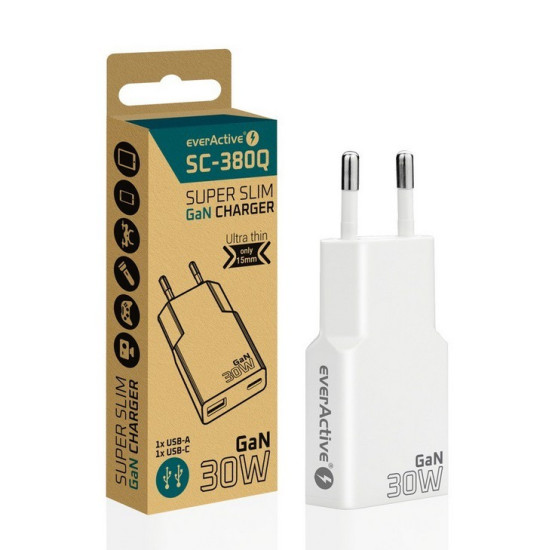 Ładowarka sieciowa SUPER SLIM QC 3.0 30W 1XUSB 1XUSB-C biała SC-380Q 