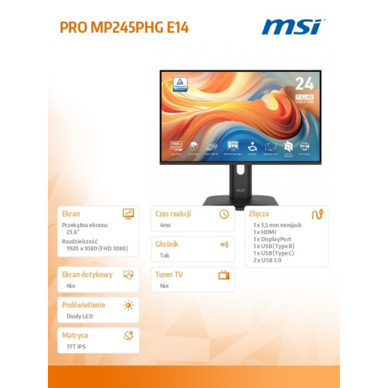 Monitor PRO MP245PHG E14 23.8 cala/LED/FHD/Flat/144Hz/Black