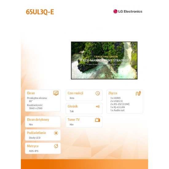 Monitor wielkoformatowy 65 cali 65UL3Q-E 350nit UHD 16/7 