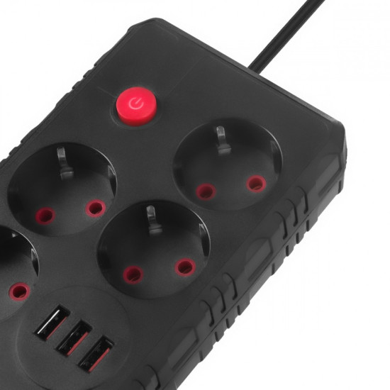 Listwa zasilająca MCE393 B 4 gniazda 3xUSB 110-240V AV 50/60Hz 1A max 2500W 3m czarna