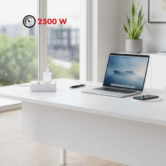 Listwa zasilająca, MCE388 W 2 gniazda, 3xUSB, 110-240V AC 50/60Hz, 2.1A max 2500W, 3m biała