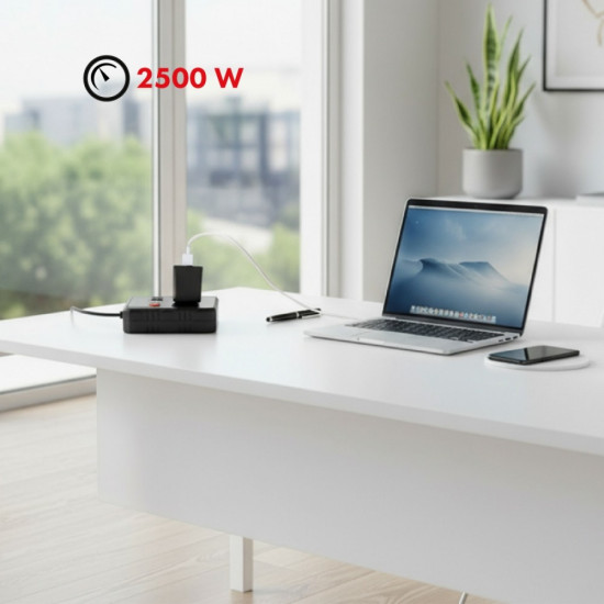 Listwa zasilająca MCE388 B 2 gniazda, 3xUSB, 110-120V AC 50/60Hz, 2.1A max 2500W, 3m czarna