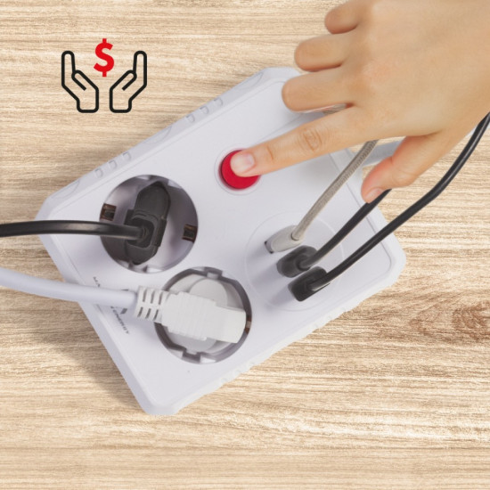 Listwa zasilająca 2 gniazda MCE387 W 3xUSB, 110-240V AC 50/60Hz, 2.1A max 2500W, 1.5m, biała