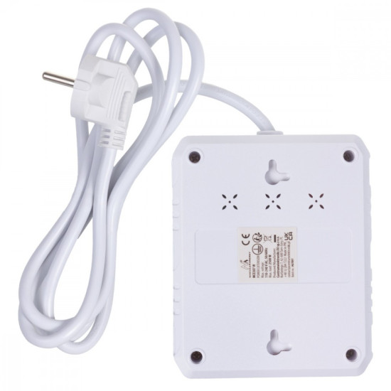 Listwa zasilająca 2 gniazda MCE387 W 3xUSB, 110-240V AC 50/60Hz, 2.1A max 2500W, 1.5m, biała