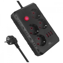 Listwa zasilająca MCE392 B, 4 gniazda 3xUSB, 110-240V AC 50/60Hz, 2.1A max 2500W, 1,5m czarna