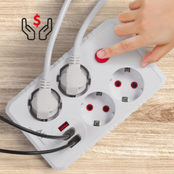 Listwa zasilająca MCE392 W 4 gniazda 3xUSB, 110-240V AC 50/60Hz, 2.1A max 2500W 1,5m biała