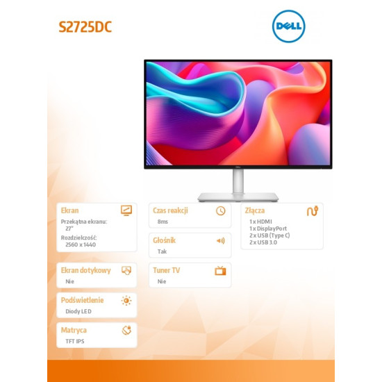 Monitor 27 cali S2725DC QHD IPS/2560x1440/HDMI/DP/3Y
