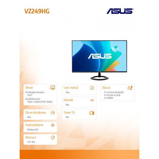 Monitor 23.8 cala VZ249HG IPS 120Hz HDMI D-SUB
