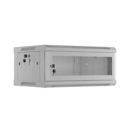 Szafa instalacyjna rack wisząca 19 cali 4U 600x450 drzwi perforowane (flat pack) szara