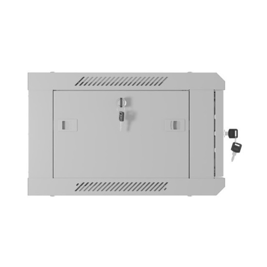 Szafa instalacyjna rack wisząca 19 cali 4U 600x450 drzwi perforowane (flat pack) szara