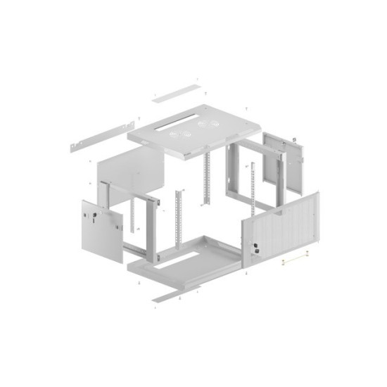 Szafa instalacyjna rack wisząca 19 cali 6U 600x450 drzwi perforowane (flat pack) szara