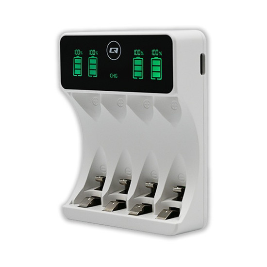Ładowarka do akumulatorków Ni-MH typu R03 AAA R6 AA | LCD | kabelUSB-C | Biała 