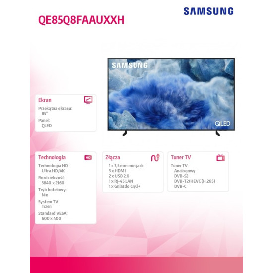 Telewizor QLED 85 cali QE85Q8FAAUXXH 