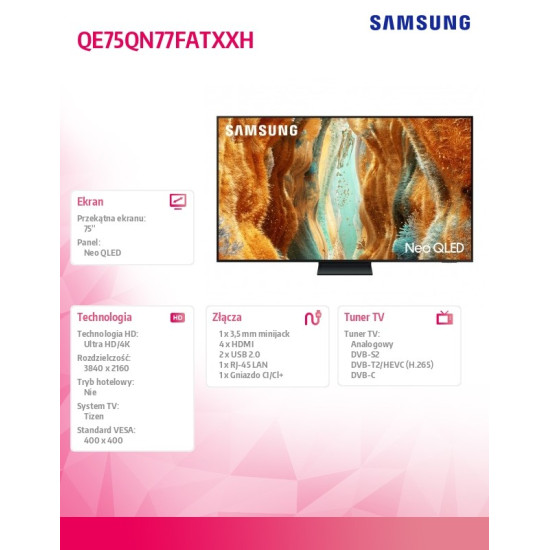 Telewizor QLED 4K 75 cali QE75QN77FATXXH 