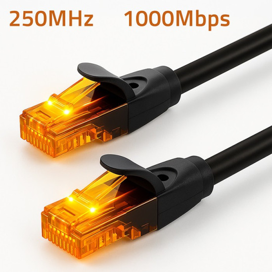 Kabel patchcord UTP | kat.6 | 2 x RJ-45 | High speed 1Gb/s | Pozłacane styki | 10m | Czarny 