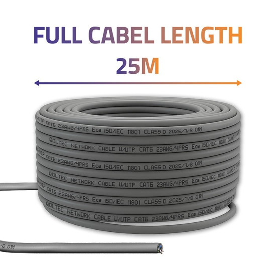 Kabel Patchcord sieciowy skrętka UTP | Miedziany Cu | CAT6 | Highspeed 1Gb/s | LAN | 25m | Szary 