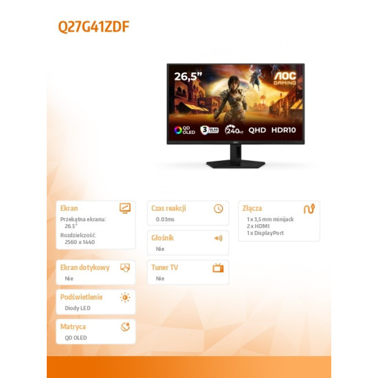 Monitor 26.5 cala Q27G41ZDF QD-OLED 240Hz HDMIx2 DP