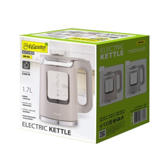 Czajnik elektryczny szklany 1,7l  2200W  MR-065-BEIGE