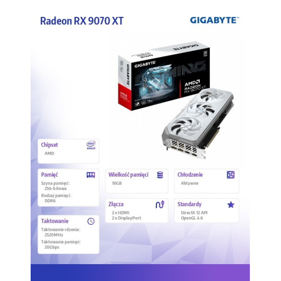 Karta graficzna Radeon RX 9070 XT GAMING OC WHITE 16GB GDDR6 256 BIT