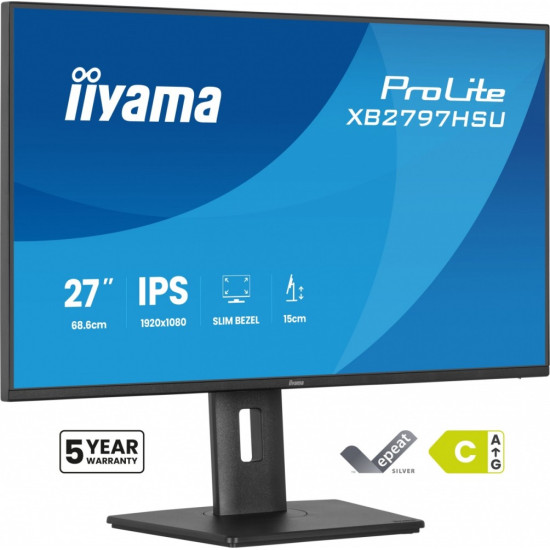 Monitor ProLite 27 cali XB2797HSU-B1 IPS,FHD,HDMI,DP,120Hz,2xUSBv3.2,        2xUSB-C, 350 CD, 2x2W, HAS 150/PIVOT