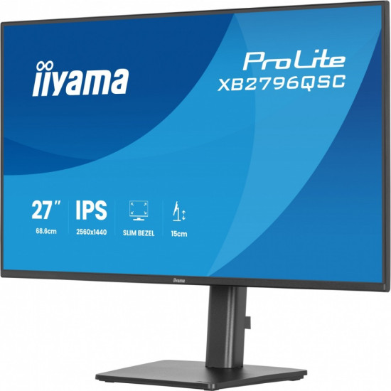 Monitor ProLite 27 cali XB2796QSC-B1 IPS,QHD,HDMI,USB-C (PD 65W),75Hz, 350cd, 1xUSB 3.2 , 1xUSB-C, 2x2W, HAS 150/PIVOT/obrót stopy 360st