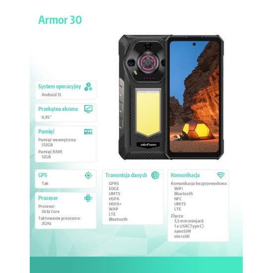 Smartfon Armor 30 4G 12/512GB IP69K Czarny 