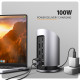 HMC-WL9 Wieloportowy hub USB 9in1, 10Gbps, 3xUSB-A, 1xUSB-C, DP 8K/60Hz, HDMI 4K/60Hz, PD 100W, GLAN, 100cm USB-C kabel, wireless charging 15W