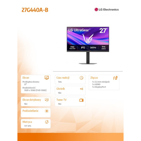 Monitor 27G440A-B 27 cali Ultra Gear FHD 240Hz 